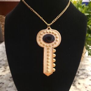 Gold and Black Key Pendant Necklace